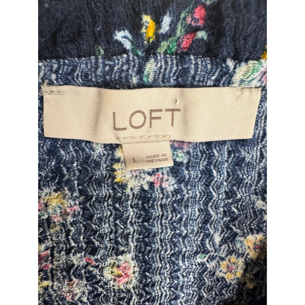 LOFT Womens Blouse Bundle Blue Floral Puff Sleeve & Striped Ruffle Button Down L - Picture 6 of 8